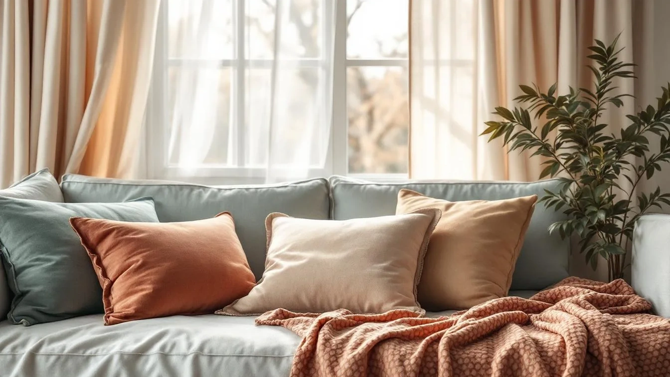 Kouzlo textilu: Proměňte svůj obývací pokoj pomocí závěsů a polštářů