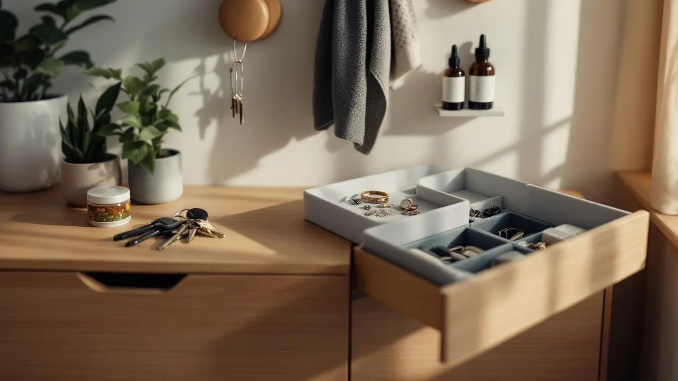 Pořádek na komodě bez vrtání: Jednoduchý trik, který okamžitě promění váš interiér